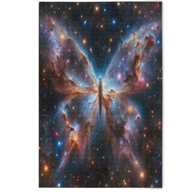 Imagem de Quebra-cabeça de galáxia borboleta neon 1000 peças adultos decoração de arte estética pintura quebra-cabeça criativo amantes de elefantes brancos, presentes, 1000 peças, 75 x 50 cm