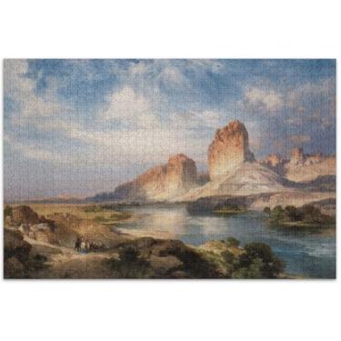 Imagem de Quebra-cabeças Green River Wyoming Thomas Moran para adultos 1000 peças de arte de brinquedo de família engraçados personalizados, quebra-cabeças difíceis, presentes engraçados, 75 x 40 cm