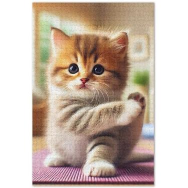 Imagem de Quebra-cabeça de gato de ioga fofo 500 peças para adultos decoração de arte pintura paisagem quebra-cabeças engraçados presentes de jogo de quebra-cabeça, 51 x 35 centímetros