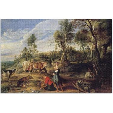 Imagem de Quebra-cabeças Art Peter Paul Rubens Pintura Campo Paisagem Adulto 500 Peças Elefante Branco Arte Pintura Animal, 20,5 x 14,9 polegadas