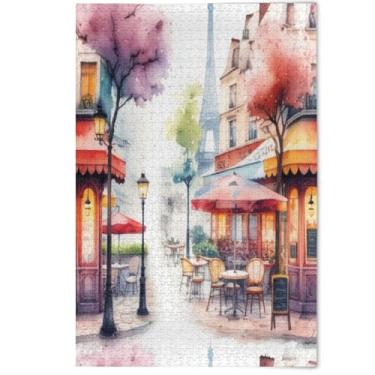 Imagem de Quebra-cabeças em aquarela Paris Street Scene 1000 peças para adultos pintura animal fofo natureza divertido jogo engraçado, 1000 peças, 75 x 50 cm
