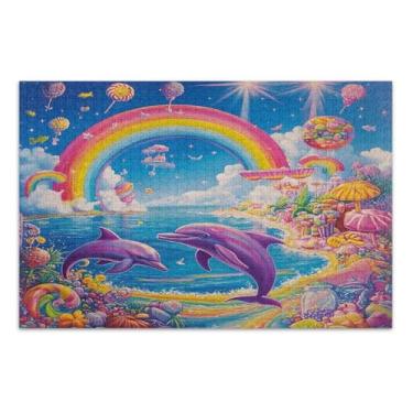 Imagem de Quebra-cabeça Rainbow Dolphins de 1000 peças, quebra-cabeças difíceis para adultos, jogos divertidos para adultos