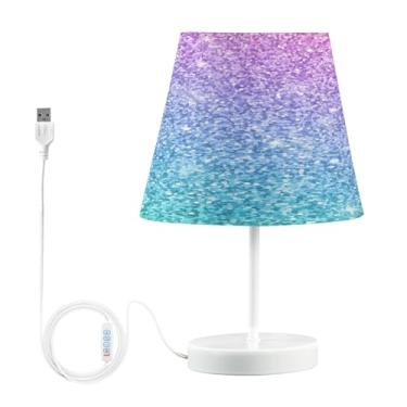 Imagem de Joisal Abajur de mesa com brilho azul-petróleo roxo e brilho regulável, abajur de mesa com abajur noturno