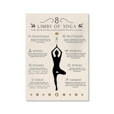 Imagem de Impressão em tela de ioga Membros de Yoga Poses de Yoga Impressão Sol e Lua Saudação Fitness Zen Chakra Afirmações Espiritual Wall Art Decor (SKU5,40.6x50.8 cm = (40x50cm), sem moldura)