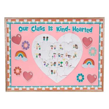 Imagem de Fun Express Conjunto de quadro de avisos de sala de aula colaborativa com quebra-cabeça da Semana da Bondade e Aprendizagem Social Emocional – 12 peças.