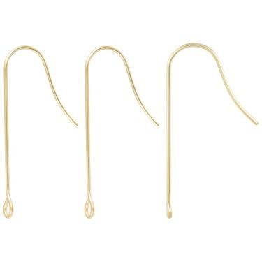 Imagem de Beebeecraft 100 peças de ganchos de brinco de aço inoxidável achados 40 mm 18 K ganchos de orelha banhados a ouro 18 K com laços verticais para fazer joias acessórios de artesanato DIY suprimentos