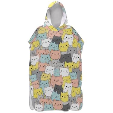 Imagem de Joisal Poncho de surfe colorido de gatos fofos para trocador de roupas para adultos, homens, mulheres, poncho com capuz, toalha de banho com capuz de praia