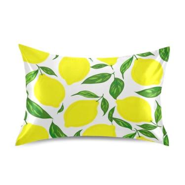 Imagem de Limões amarelos folhas verdes fronhas de cetim impressão personalizada resfriamento padrão queen king size travesseiros de cama macio capa king size 101,6 cm x 50,8 cm