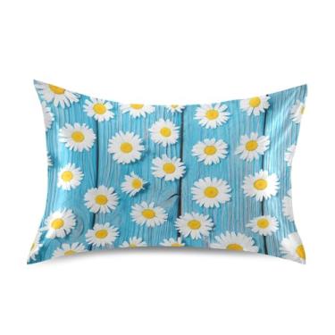 Imagem de Fronhas engraçadas margaridas azuis flores de madeira cetim refrescante king queen almofadas padrão chinelos cama personalizada fronha tamanho queen 76.2 cm x 50.8 cm