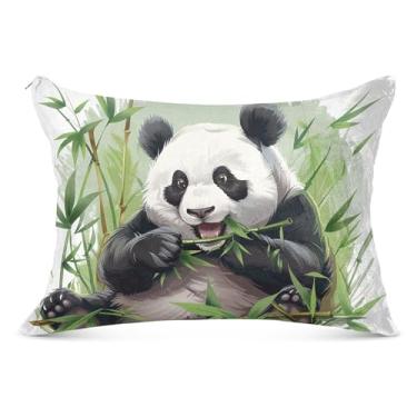 Imagem de Capas de almofada decorativas fofas Panda comendo comida flanela padrão queen king tamanho corporal travesseiro capa de travesseiro premium macia, tamanho king, 50,8 cm x 101,6 cm