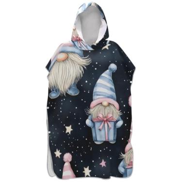 Imagem de Joisal Poncho de surfe para adultos trocador de roupão de praia com capuz toalha de natação plus size ponchos de praia para homens lindos gnomos de Natal azul