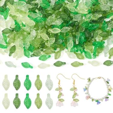 Imagem de Beadthoven 250 pçs contas de folha de acrílico verde 5 cores transparentes mini folhas pequenas tampas de contas plástico planta pingente pequenos espaçadores a granel para brincos faça você mesmo