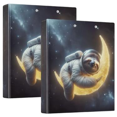 Imagem de Pacote com 2 fichários escolares Space Sloth, 3 anéis com pastas escolares de prancheta, 3 fichários com prancheta com armazenamento