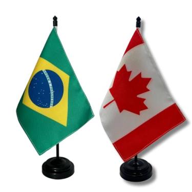 Imagem de Kit Bandeira de Mesa Brasil e Canadá, Dupla Face, Oxford, Base e Haste Plástico Preto, 19x13cm, 26cm Altura, Decorativa para Escritório, Eventos, Festas