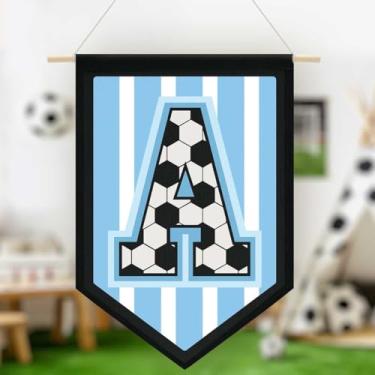 Imagem de Faixa de lona suspensa de futebol, faixa azul do alfabeto, faixa de flâmula, decoração de arte de parede para sala de aula, quarto de menino, Copa do Mundo FIFA Jersey futebol entusiasta presentes