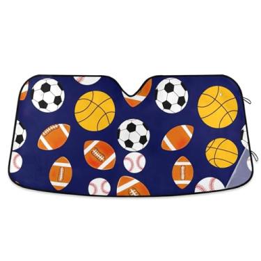 Imagem de Bolas de beisebol, basquete, futebol, marinho, guarda-sol personalizado para para-brisa de carro, bonito, dobrável, caminhão, carro, protetor retrátil M, 139,7 cm x 70,1 cm