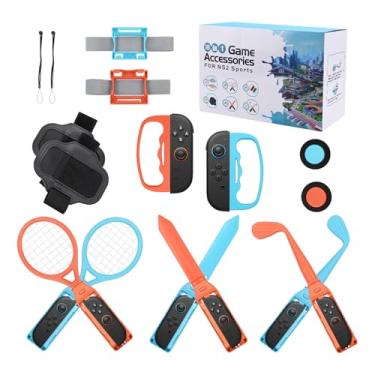 Imagem de Kit de Accesorios Deportivos 18 en 1 para Nintendo Switch 2 de MMOBIEL – Set Familiar para Juegos Deportivos con Raquetas Tenis, Palos Golf, Espadas, Correas para Pierna/Muñeca, Protectores y Más