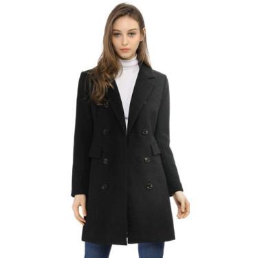 Imagem de Casaco Allegra K Winter Elegant, lapela entalhada, duplo, preto, XL