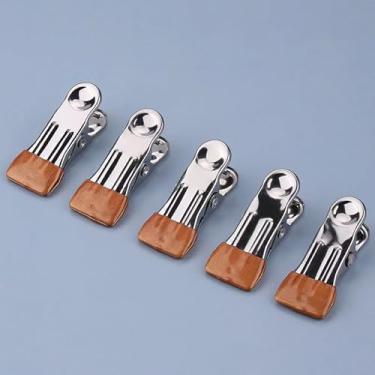 Imagem de 5 peças DIY couro artesanato metal assistente braçadeira de sutura ferramenta de fixação de couro para cozinha e escritório (marrom)