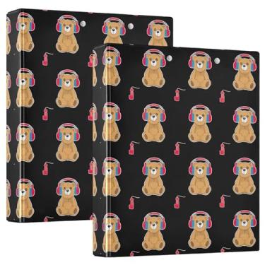 Imagem de Lindo ursinho de pelúcia preto, 3 anéis, fichários de 3 cm, comporta 200 folhas fofas pastas de caderno floral, anel redondo, fichário de escritório, 31,5 x 27 x 6 cm, 1 pacote