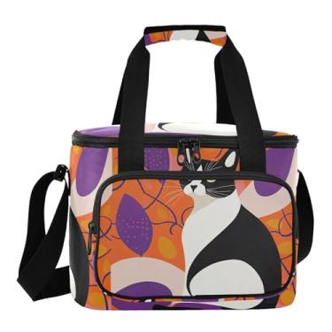Imagem de Lancheira abstrata de gato laranja roxa para mulheres, lancheiras, lancheira feminina