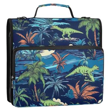Imagem de Fichário azul com estampa de selva de dinossauro, 3 anéis, organizador de fichário com zíper resistente, bolsa escolar com alça de ombro, estojo de armazenamento com alça de ombro e alça