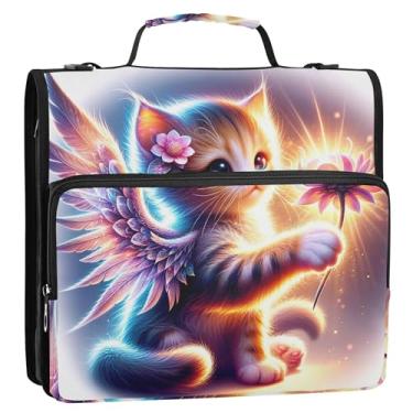 Imagem de Fichário de desenho animado com 3 anéis, anel D de 3,8 cm, fofo, floral, com zíper, portfólio, comporta 500 folhas, bolsa escolar com alça de ombro