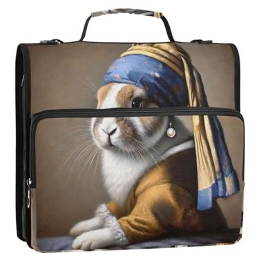 Imagem de Fichário clássico de coelhinho e pérola, organizador com zíper com 3 anéis, fichários de 3,8 cm D com alça, bolsa escolar de ensino médio, estojo portfólio com alça