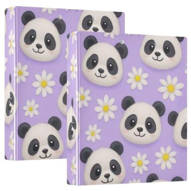 Imagem de Lindas margaridas panda roxas claras 3,8 cm fichários com 3 anéis para guardar 200 folhas, anel redondo, fichário de escritório, 31,5 x 27 x 6 cm, 1 pacote