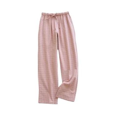 Imagem de Calças De Pijama De Algodão Xadrez Femininas Com Cintura Elástica E La