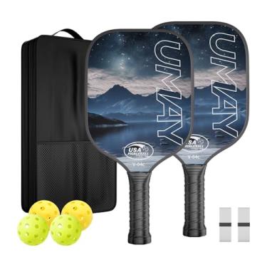 Imagem de UMAY Conjunto de 2 raquetes de pickleball fitness de superfície de fibra de vidro aprovadas pela USAPA com 6 bolas de pickleball internas e externas, bolsa de pickleball e 2 fitas adesivas para