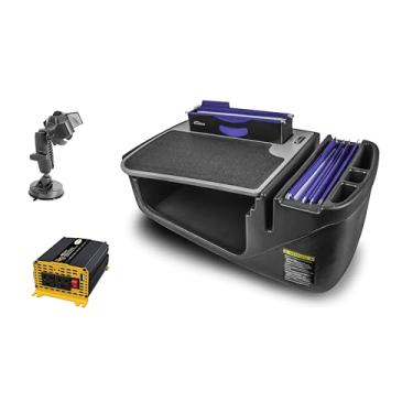 Imagem de AutoExec Mesa de carro Efficiency FileMaster para sua estação de trabalho de veículo e escritório móvel, cinza, com inversor de potência de 400 watts e suporte de sucção para telefone