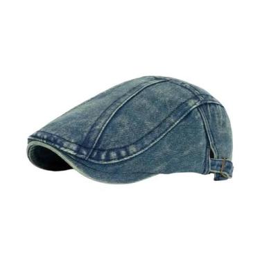 Imagem de Boina De Denim Retro Lavada Em Cor Sólida Ajustável Estilo Britânico -