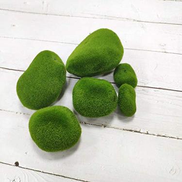 Imagem de 6 unidades de Pedras Musgo Artificial Decorativas Bolas Verde Falsas Cobertas Sem Manutenção Necessária para Artesanato Doméstico Natal Jardim Interio