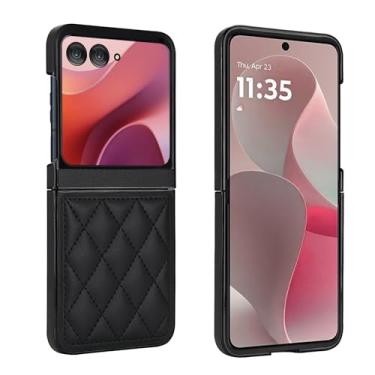 Imagem de Capa para celular Motorola Razr 50, couro macio com padrão luxuoso antichoque, capa de telefone fina, estilo moderno (preto)