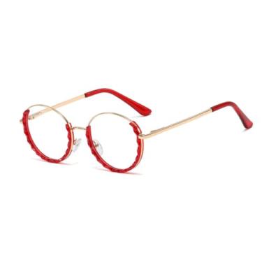 Imagem de HCPIHF Óculos redondos transparentes, armação meia-redonda, femininos (vermelho transparente)