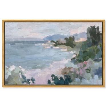 Imagem de Decoração de parede azul com impressão em tela Coastal Haze II da Art Remedy, moldura dourada, 61 x 40 cm