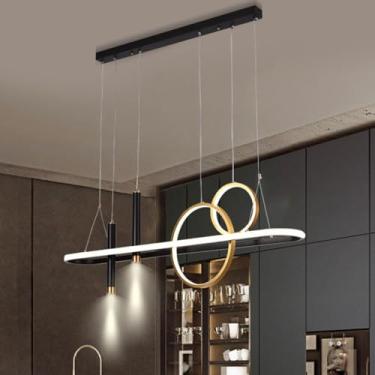 Imagem de Luminária pendente LED para mesa de jantar, design moderno, dimerizável com controle remoto, lustre para escritório, quarto, cozinha, ilha de cozinha e casa (preto + dourado)