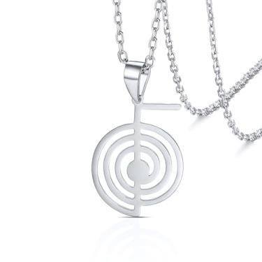 Imagem de VASSAGO Colar Cho Ku Rei Reiki Símbolo de Energia de Cura Yoga Power Pingente Geometria Sagrada Colar Reiki Brincos para Mulheres Proteção Meditação Amuleto Joias, Aço inoxidável