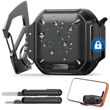 Imagem de MoKo Capa para AirPods 4ª com trava – IP68 à prova d'água e proteção de nível militar, capa rígida à prova de quedas, 4 capas com chaveiro, kit de limpeza e suporte de telefone, preta