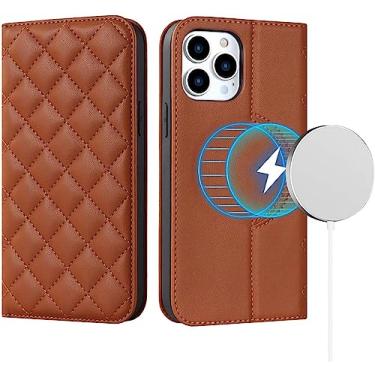 Imagem de MURVE Capa carteira para iPhone 14/14 Plus/14 Pro/14 Pro Max, capa de telefone magnética flip de couro com porta-cartões, bloqueio RFID, cobertura total 360 (cor: marrom, tamanho: 14 6,1")
