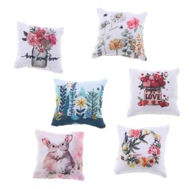 Imagem de Esquirla Conjunto de 6 Miniaturas de Almofadas para Sofá de Casa de Bonecas, Mini Almofadas Decorativas para Micro Paisagens, Móveis Fofos para Casa de Bonecas