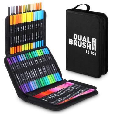 Imagem de Wanmu Canetas marcadoras de ponta dupla de 72 cores, canetas de tinta acrílica, pincel e marcador de coloração de ponta fina para pintura rupestre, madeira, tela, pedra, vidro, cerâmica, artesanato