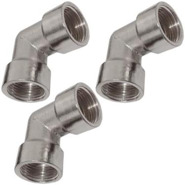 Imagem de 3 JOELHO COTOVELO FÊMEA 90º ROSCA 1/4 BSP EM LATÃO NIQUELADO - AKME