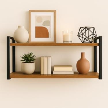 Imagem de Prateleira Suspensa Nicho Estilo Industrial 35x25x60cm 100% MDF Premium e Aço Carbono - Freijó