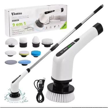 Imagem de Escova Elétrica Multifuncional de Limpeza, 3 Tamanhos Ajustáveis 27-125cm, 9 Pontas Diferentes, Recarregável, para Banheiro, Cozinha, Vidros e Pisos