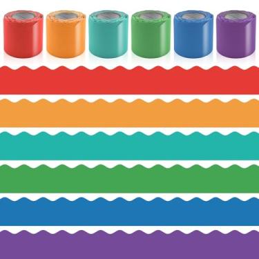 Imagem de 6 rolos de bordas de quadro de avisos, para quadro branco escolar, cortiça, quadro-negro, parede (multicolorida)