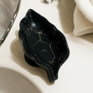 Imagem de Porta Sabonete Jóias Em Cerâmica Design Folha Para Banheiro Lavabo Lux