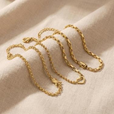 Imagem de Kit Pulseiras 3mm + Pulseira Coração Feminina Banhado a ouro - Tojoia1
