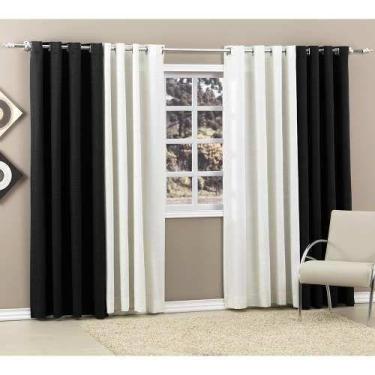 Imagem de Cortina Bicolor Rústica com Ilhóses Cromado 4 x 2,5  Admirare, Preto c